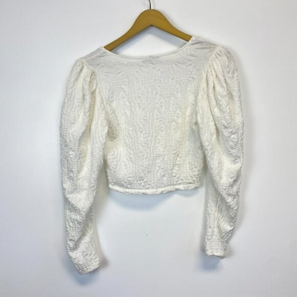 Zara White Puff Shoulder V Neck Crop Top - Picture 9 of 11
